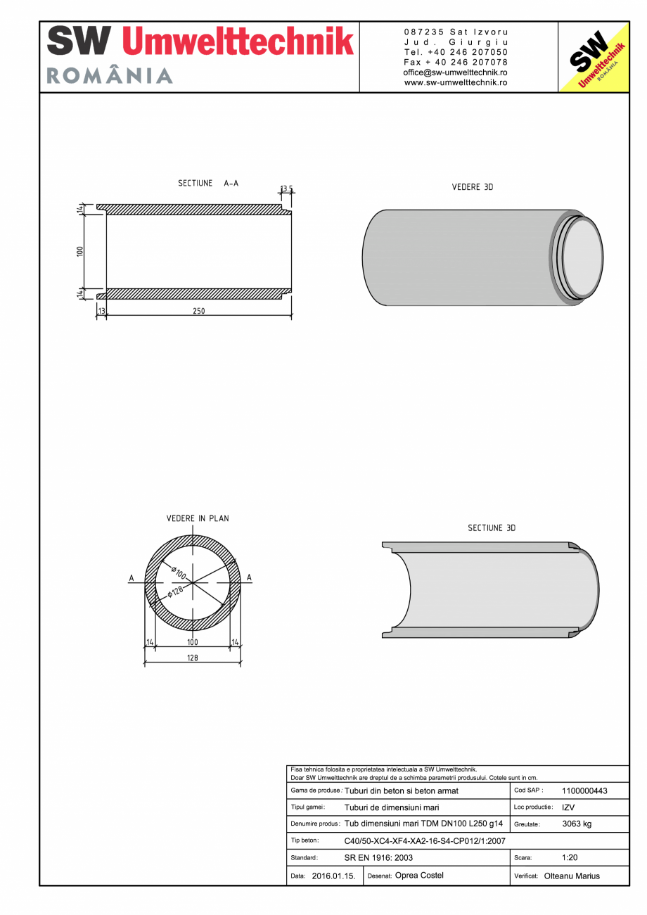 Pagina 1-CAD-PDF Tub dimensiuni mari TDM DN100 L250 g14 SW UMWELTTECHNIK Detaliu de produs 