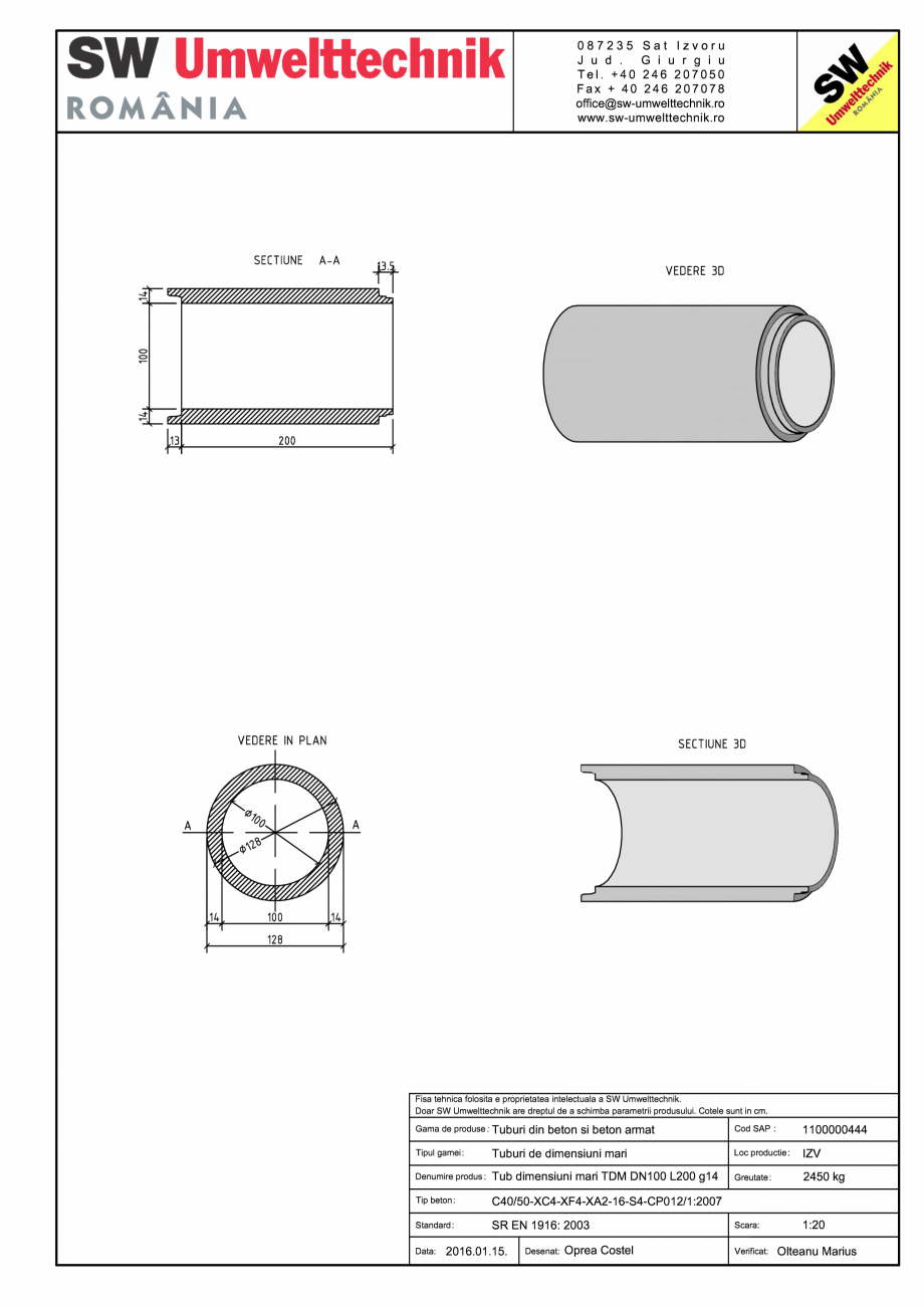 Pagina 1-CAD-PDF Tub dimensiuni mari TDM DN100 L200 g14 SW UMWELTTECHNIK Detaliu de produs 