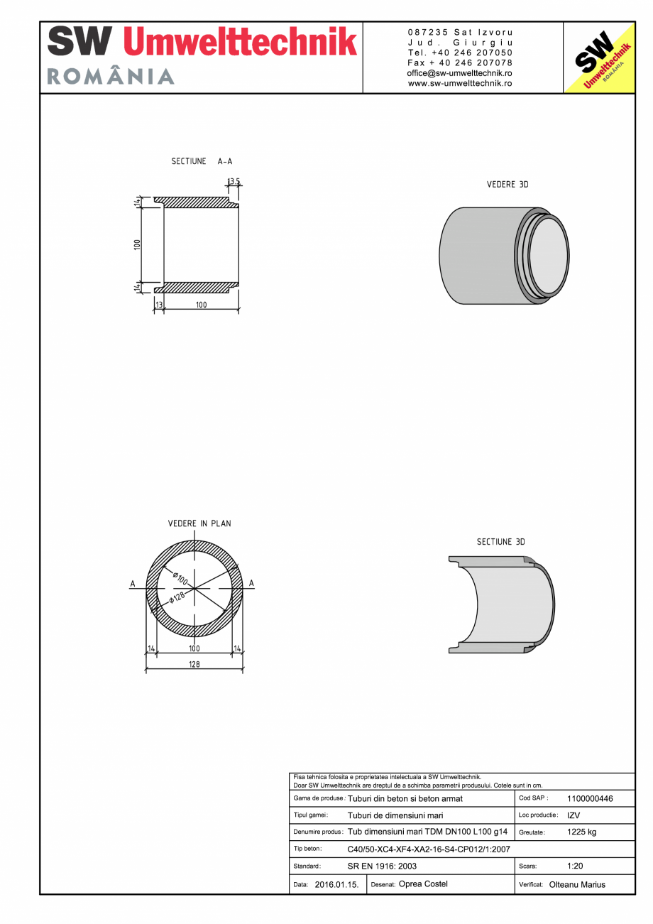 Pagina 1-CAD-PDF Tub dimensiuni mari TDM DN100 L100 g14 SW UMWELTTECHNIK Detaliu de produs 