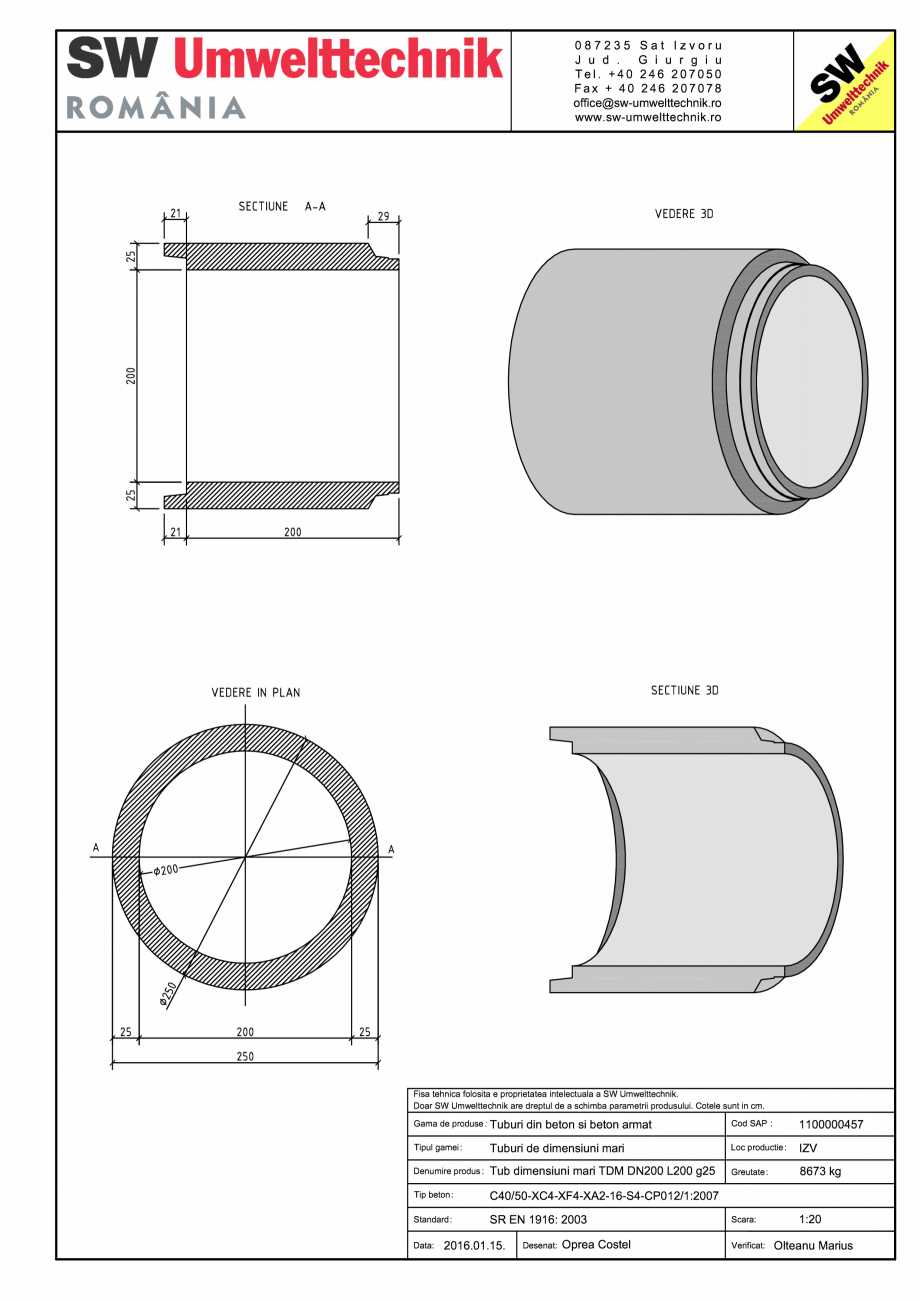 Pagina 1-CAD-PDF Tub dimensiuni mari TDM DN200 L200 g25 SW UMWELTTECHNIK Detaliu de produs 