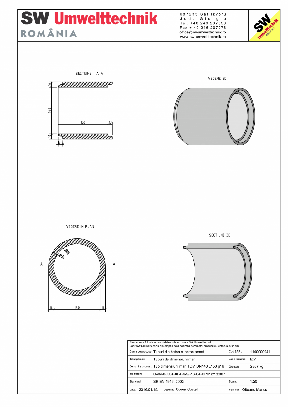 Pagina 1-CAD-PDF Tub dimensiuni mari TDM DN140 L150 g16 SW UMWELTTECHNIK Detaliu de produs 