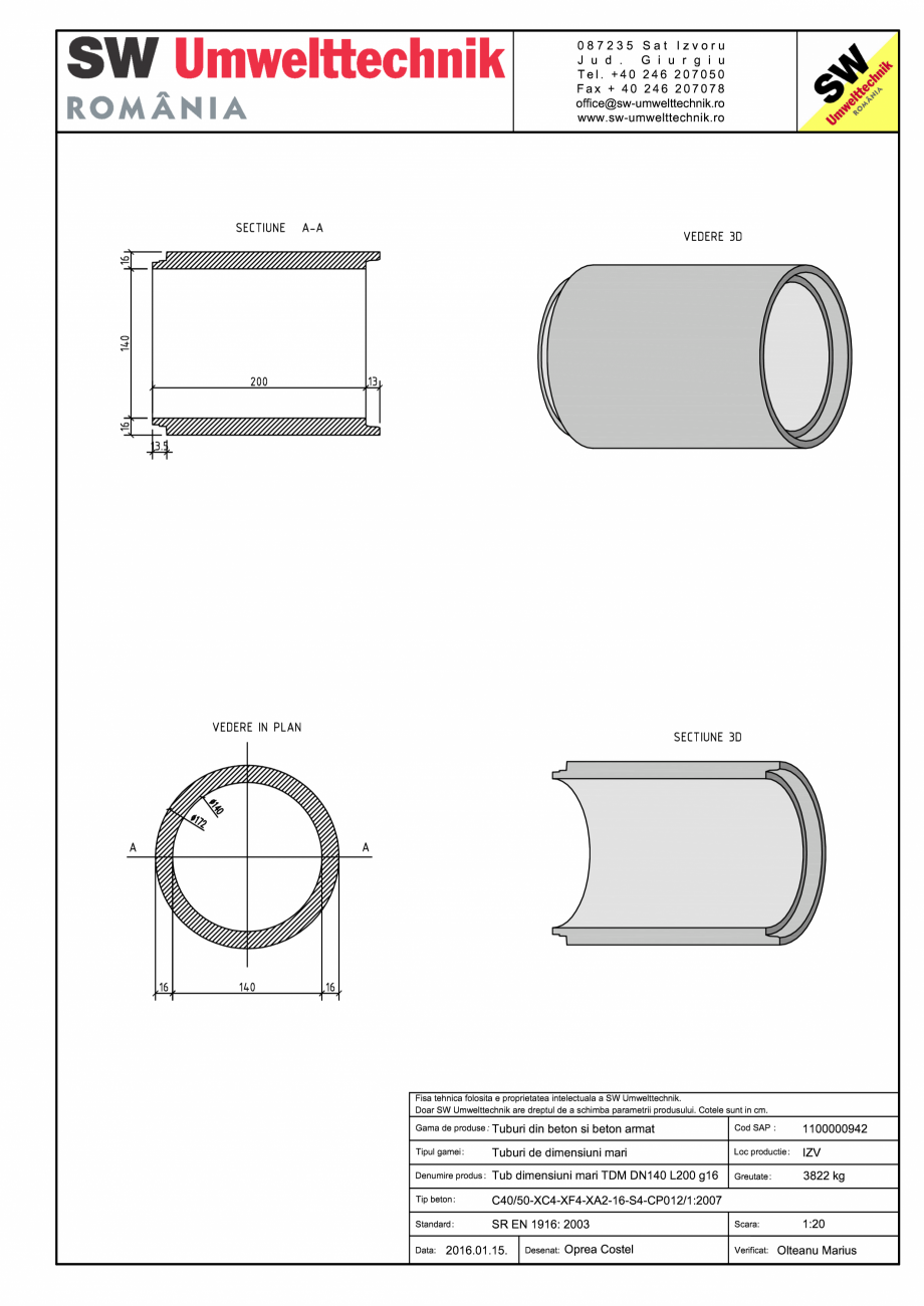 Pagina 1-CAD-PDF Tub dimensiuni mari TDM DN140 L200 g16 SW UMWELTTECHNIK Detaliu de produs 