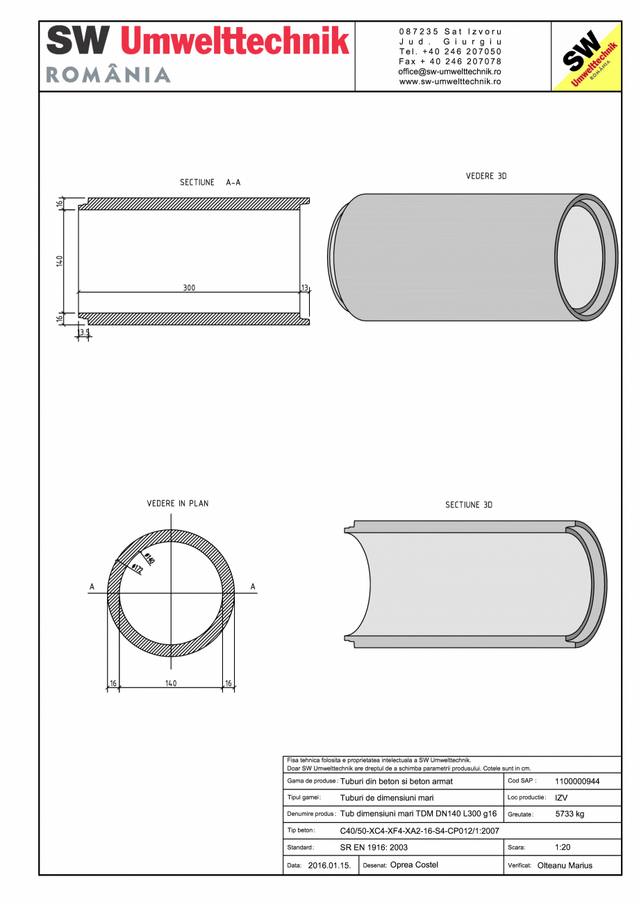 Pagina 1-CAD-PDF Tub dimensiuni mari TDM DN140 L300 g16 SW UMWELTTECHNIK Detaliu de produs 