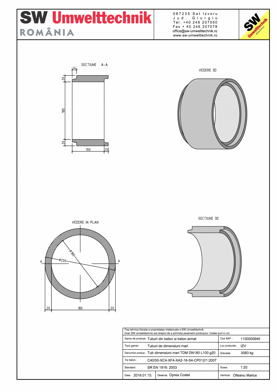 Pagina 1-CAD-PDF Tub dimensiuni mari TDM DN180 L100 g20 SW UMWELTTECHNIK Detaliu de produs 