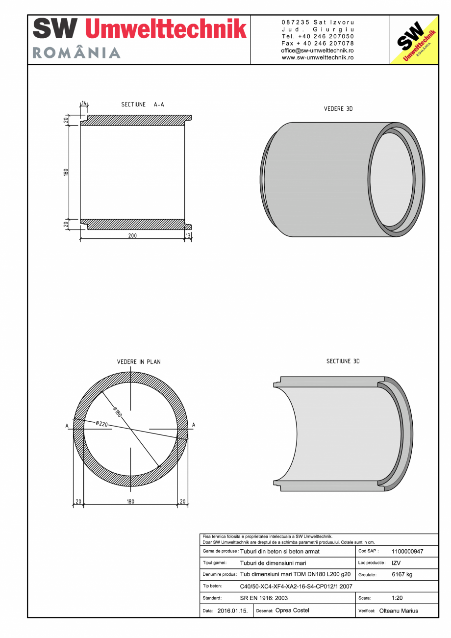 Pagina 1-CAD-PDF Tub dimensiuni mari TDM DN180 L200 g20 SW UMWELTTECHNIK Detaliu de produs 