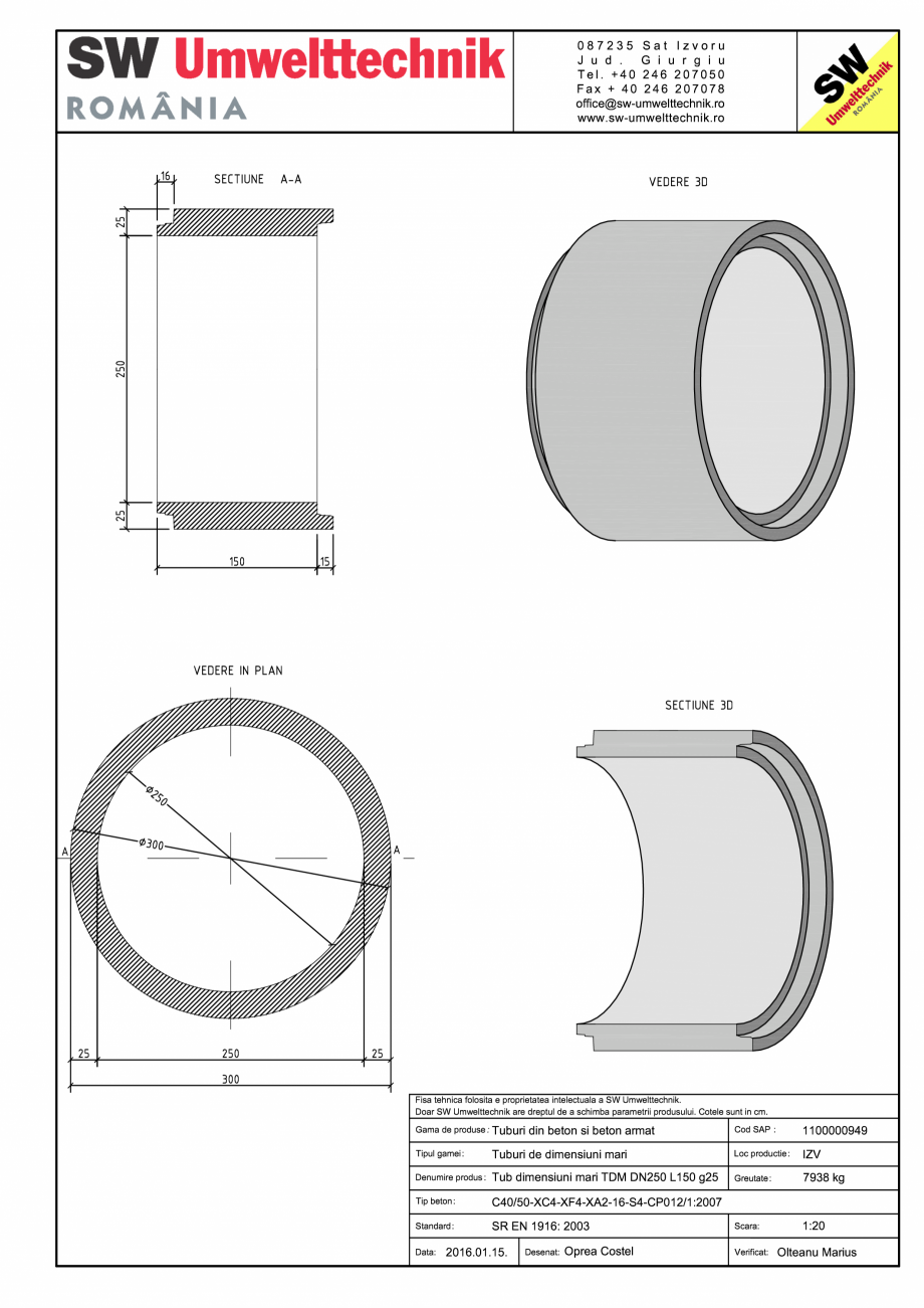 Pagina 1-CAD-PDF Tub dimensiuni mari TDM DN250 L150 g25 SW UMWELTTECHNIK Detaliu de produs 