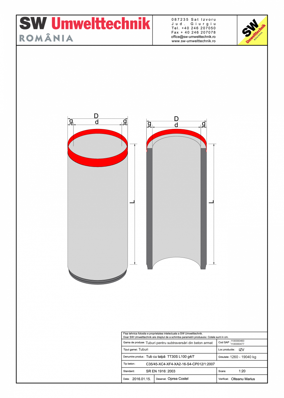 Pagina 1-CAD-PDF Plan deneral tub subtraversare SW UMWELTTECHNIK Detaliu de produs DN 