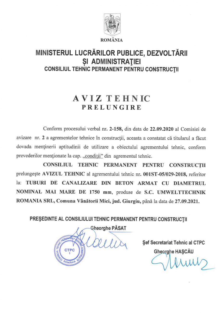 Pagina 1-Aviz tehnic nr. 2-158 - Tuburi de canalizare din beton armat SW UMWELTTECHNIK TCB, TT, TT-TCB-RC,...