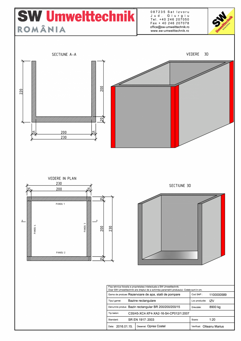 Pagina 1-CAD-PDF Bazin rectangular BR Di 200/200/200/15 SW UMWELTTECHNIK Detaliu de produs 