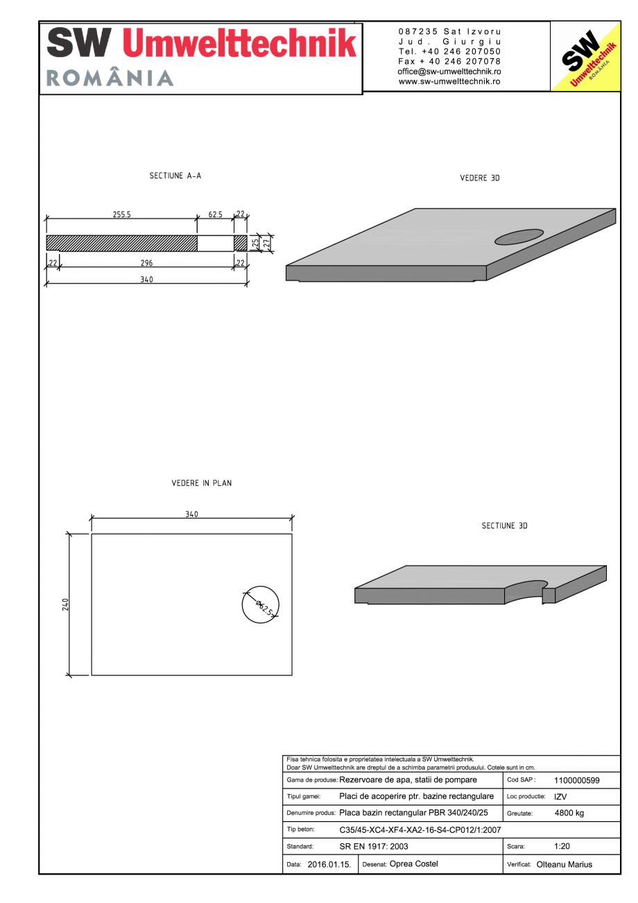Pagina 1-CAD-PDF Placa bazin rectangular PBR 340/240/25 SW UMWELTTECHNIK Detaliu de produs 