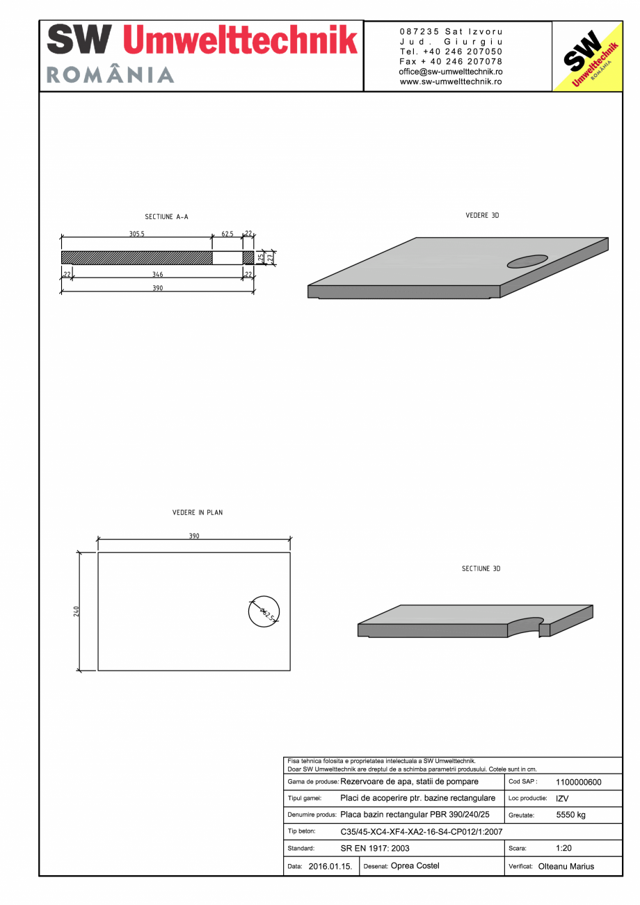 Pagina 1-CAD-PDF Placa bazin rectangular PBR 390/240/25 SW UMWELTTECHNIK Detaliu de produs 