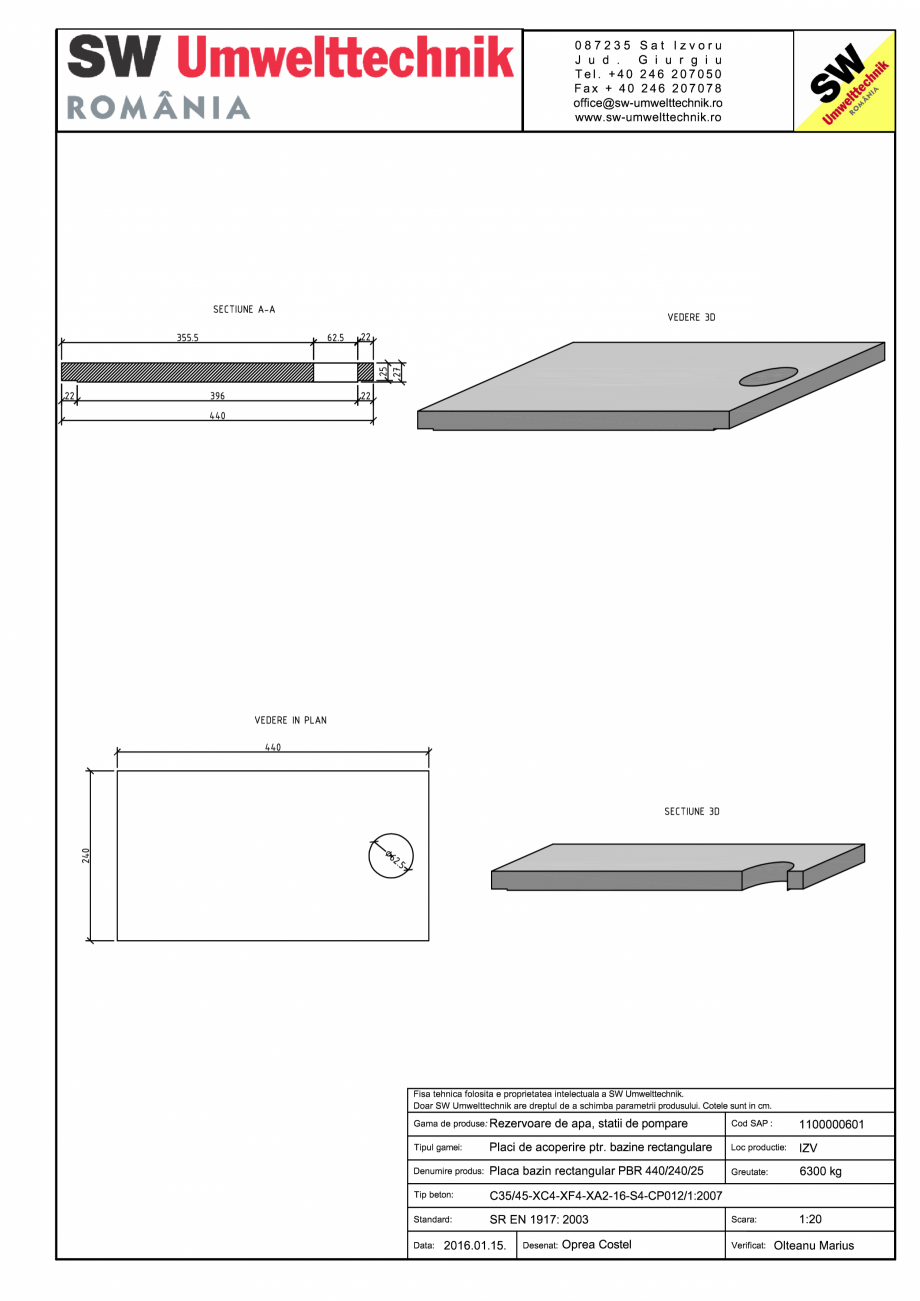 Pagina 1-CAD-PDF Placa bazin rectangular PBR 440/240/25 SW UMWELTTECHNIK Detaliu de produs 