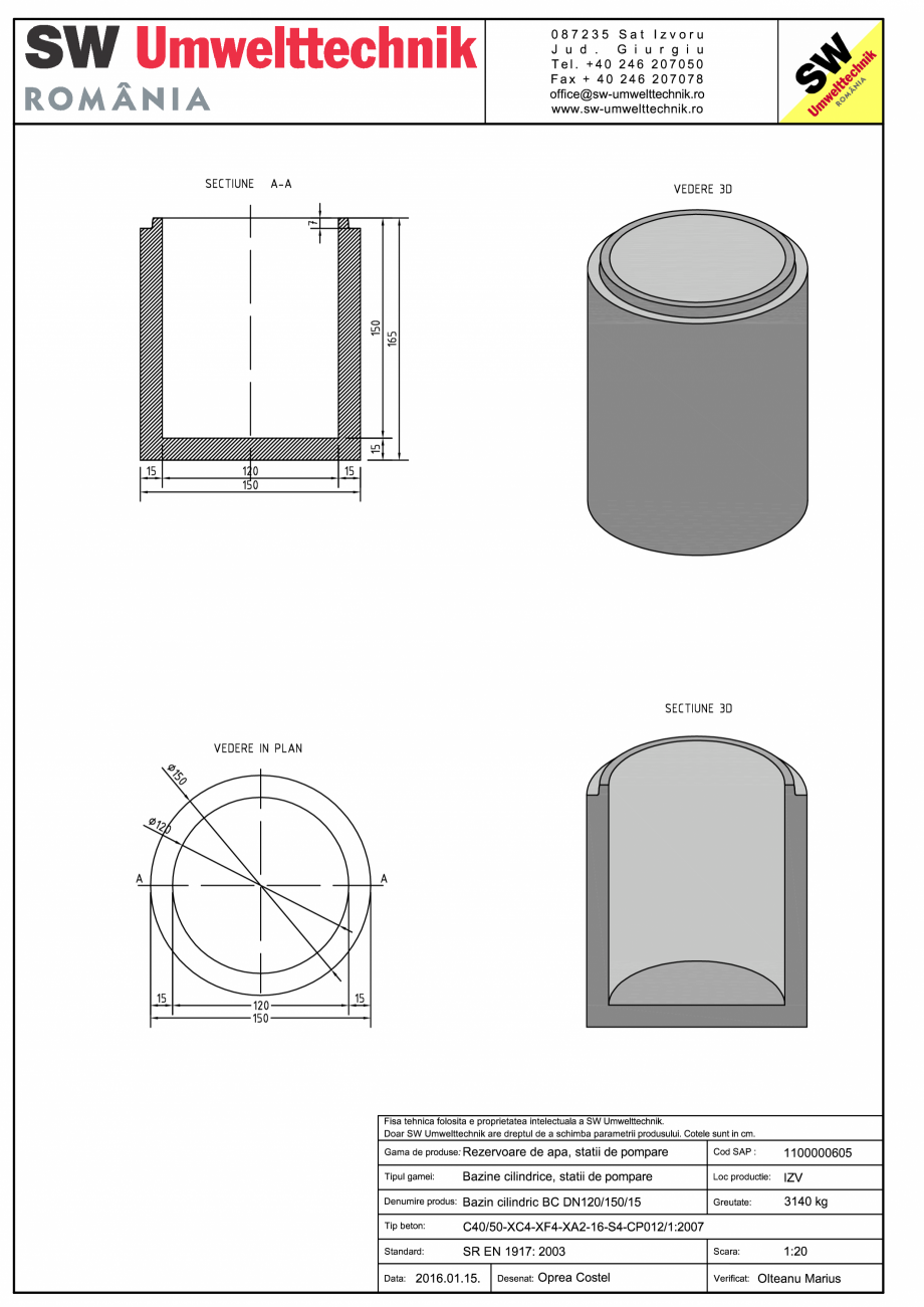 Pagina 1-CAD-PDF Bazin cilindric BC DN120/150/15 SW UMWELTTECHNIK Detaliu de produs 