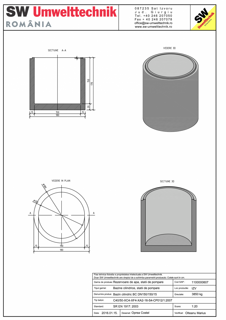 Pagina 1-CAD-PDF Bazin cilindric BC DN150/150/15 SW UMWELTTECHNIK Detaliu de produs 