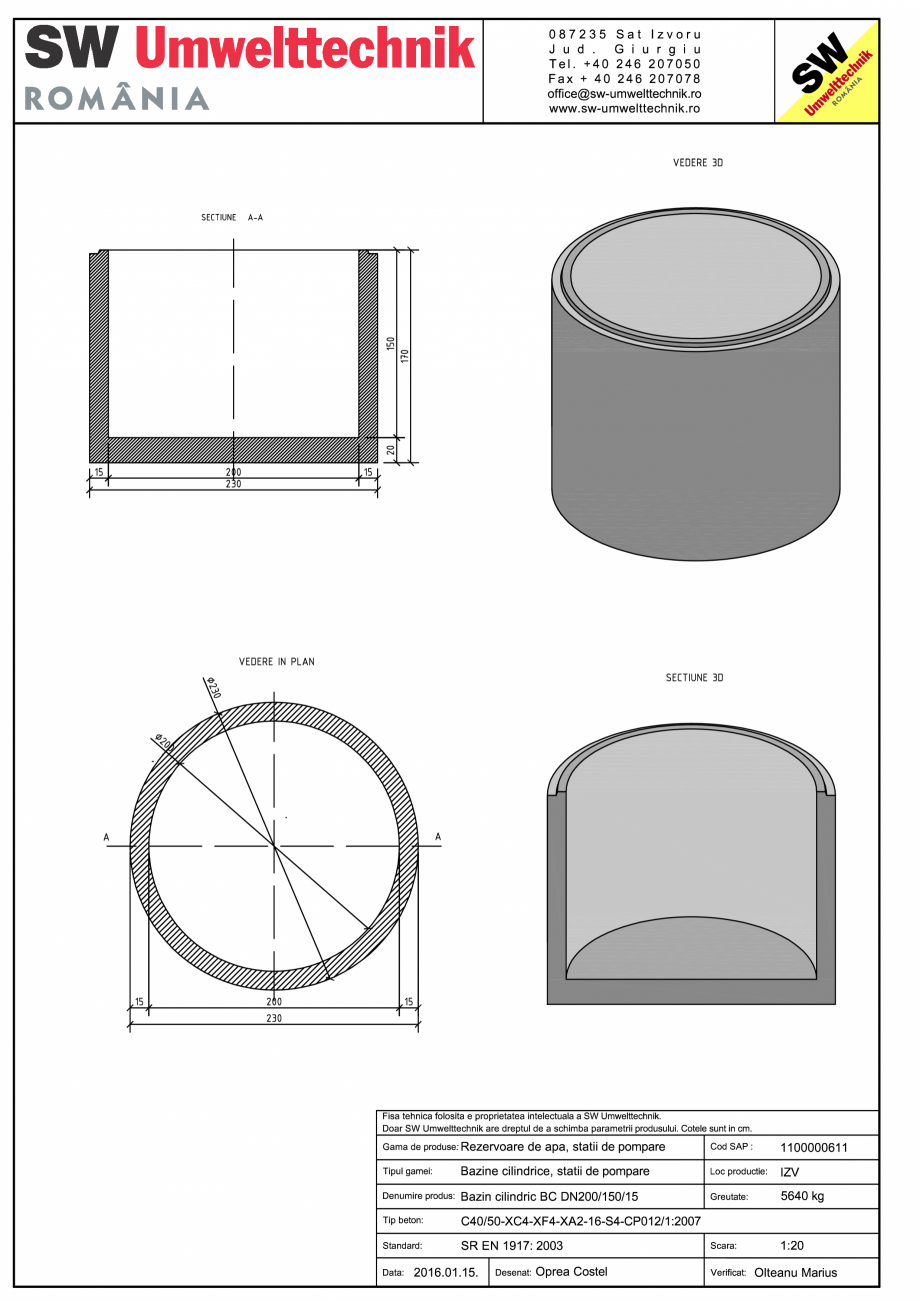 Pagina 1-CAD-PDF Bazin cilindric BC DN200/150/15 SW UMWELTTECHNIK Detaliu de produs 