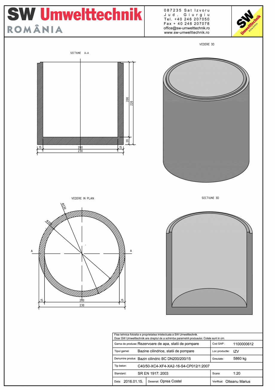 Pagina 1-CAD-PDF Bazin cilindric BC DN200/200/15 SW UMWELTTECHNIK Detaliu de produs 