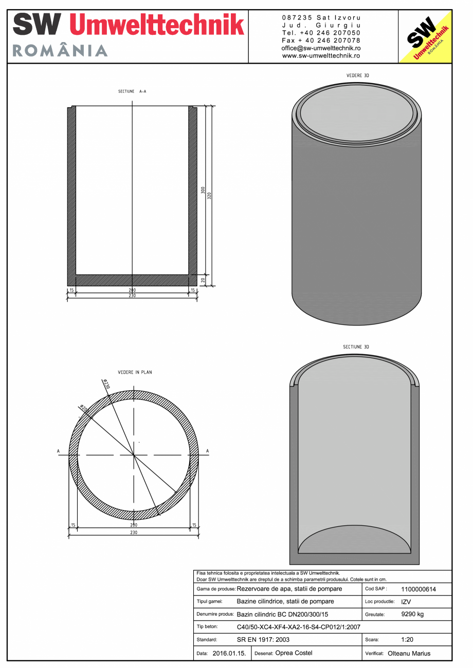 Pagina 1 - CAD-PDF Bazin cilindric BC DN200/300/15 SW UMWELTTECHNIK Detaliu de produs 