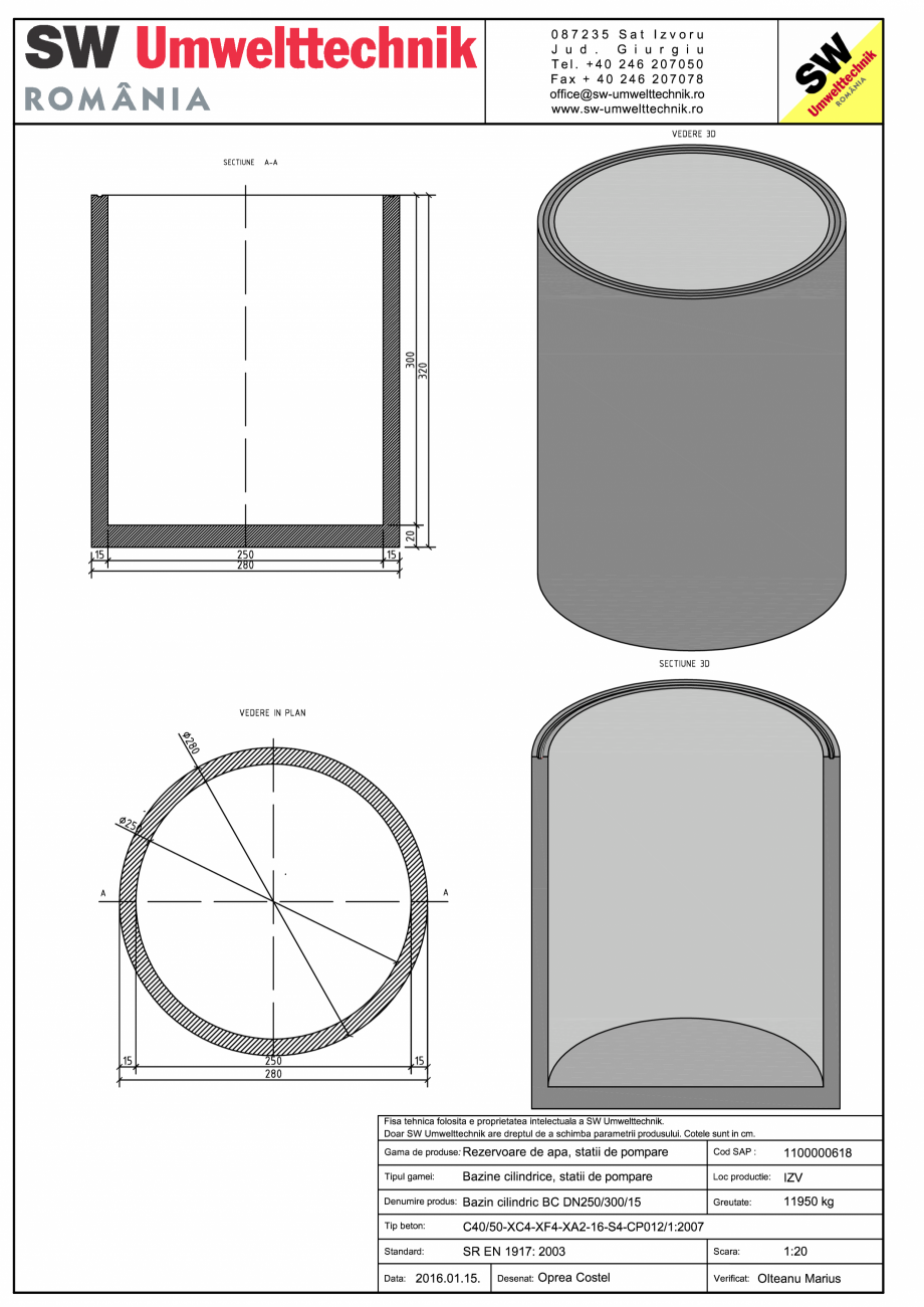 Pagina 1 - CAD-PDF Bazin cilindric BC DN250/300/15 SW UMWELTTECHNIK Detaliu de produs 