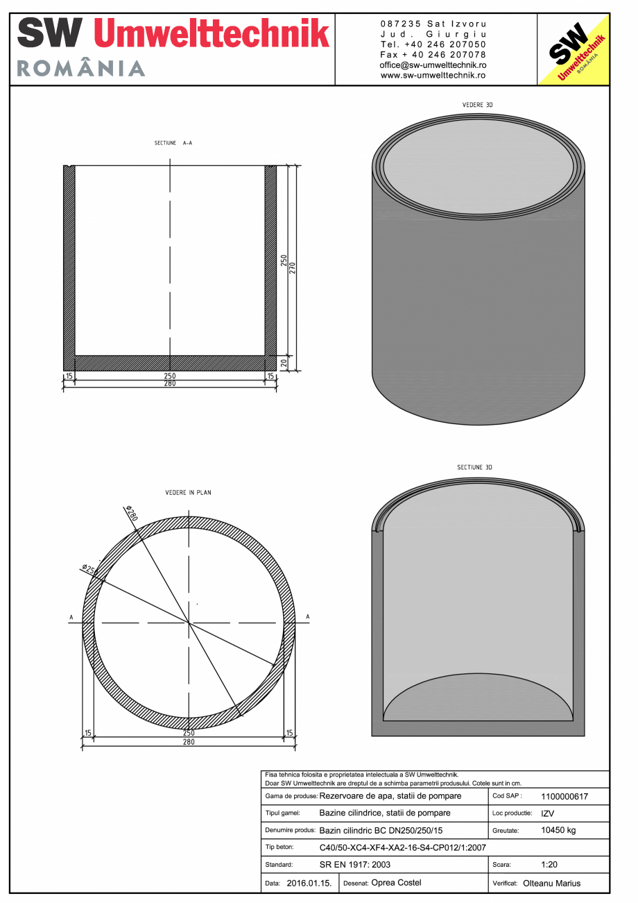 Pagina 1-CAD-PDF Bazin cilindric BC DN250/250/15 SW UMWELTTECHNIK Detaliu de produs 