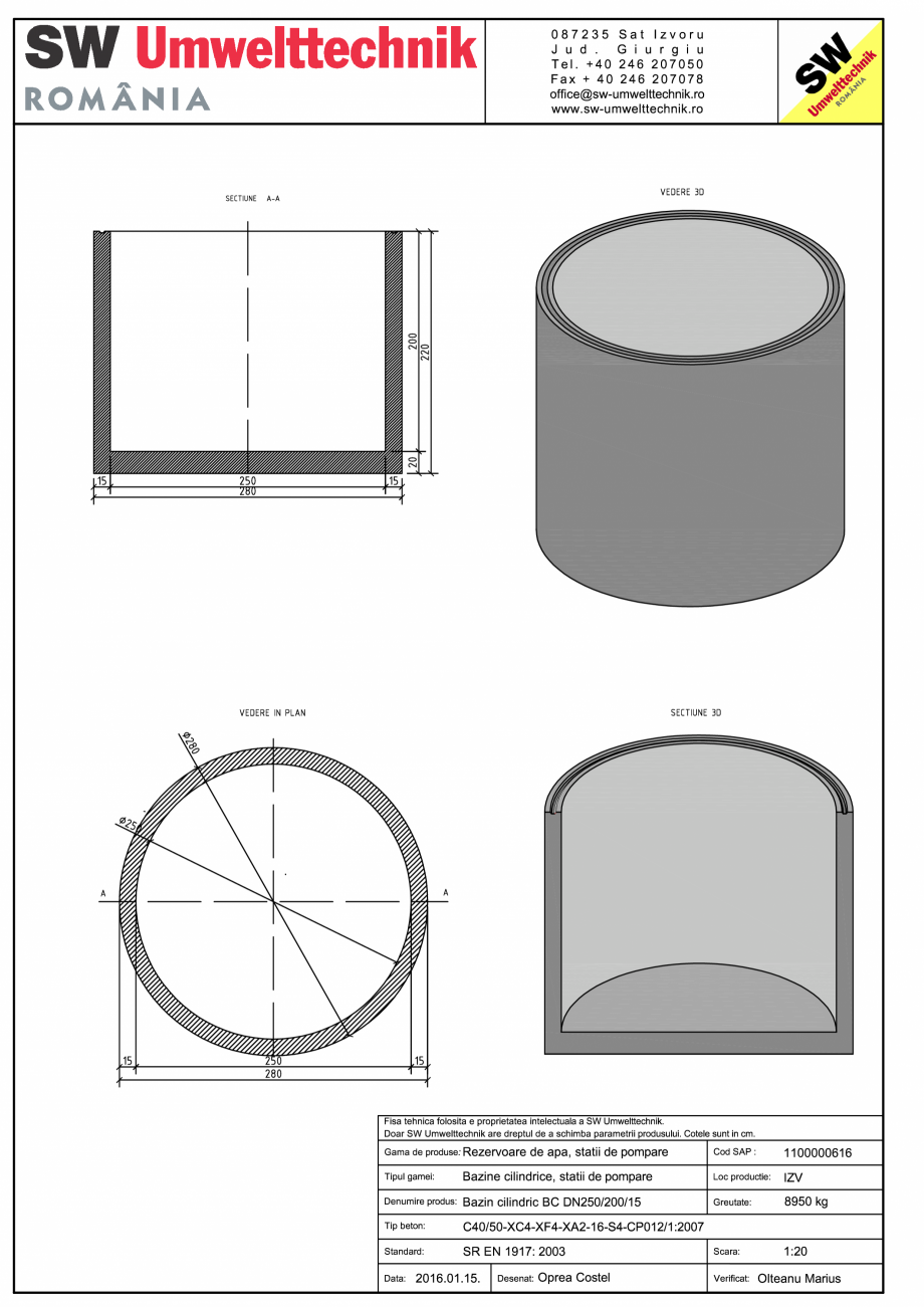 Pagina 1-CAD-PDF Bazin cilindric BC DN250/200/15 SW UMWELTTECHNIK Detaliu de produs 