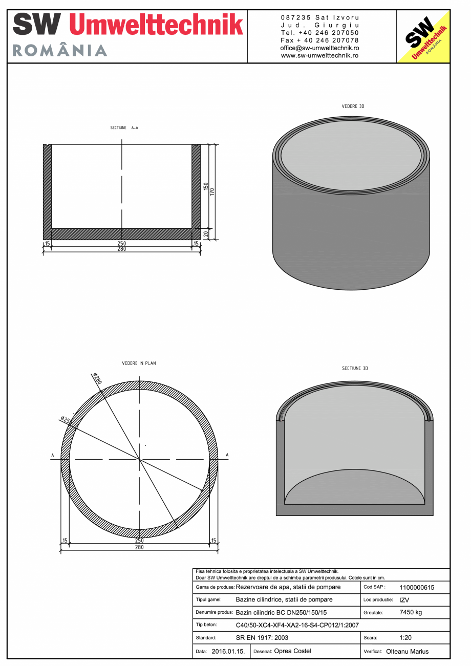 Pagina 1-CAD-PDF Bazin cilindric BC DN250/150/15 SW UMWELTTECHNIK Detaliu de produs 