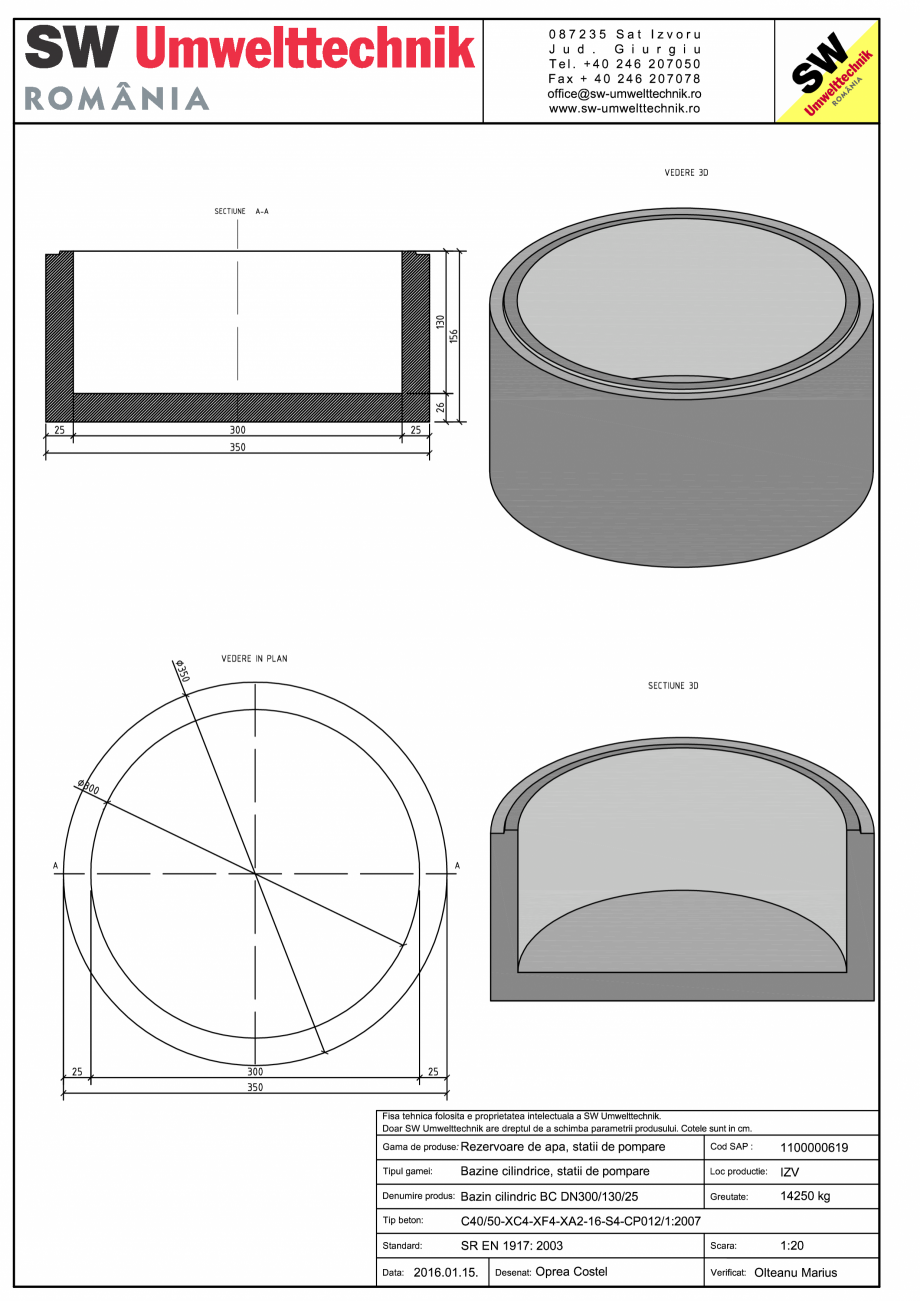 Pagina 1-CAD-PDF Bazin cilindric BC DN300/130/25 SW UMWELTTECHNIK Detaliu de produs 