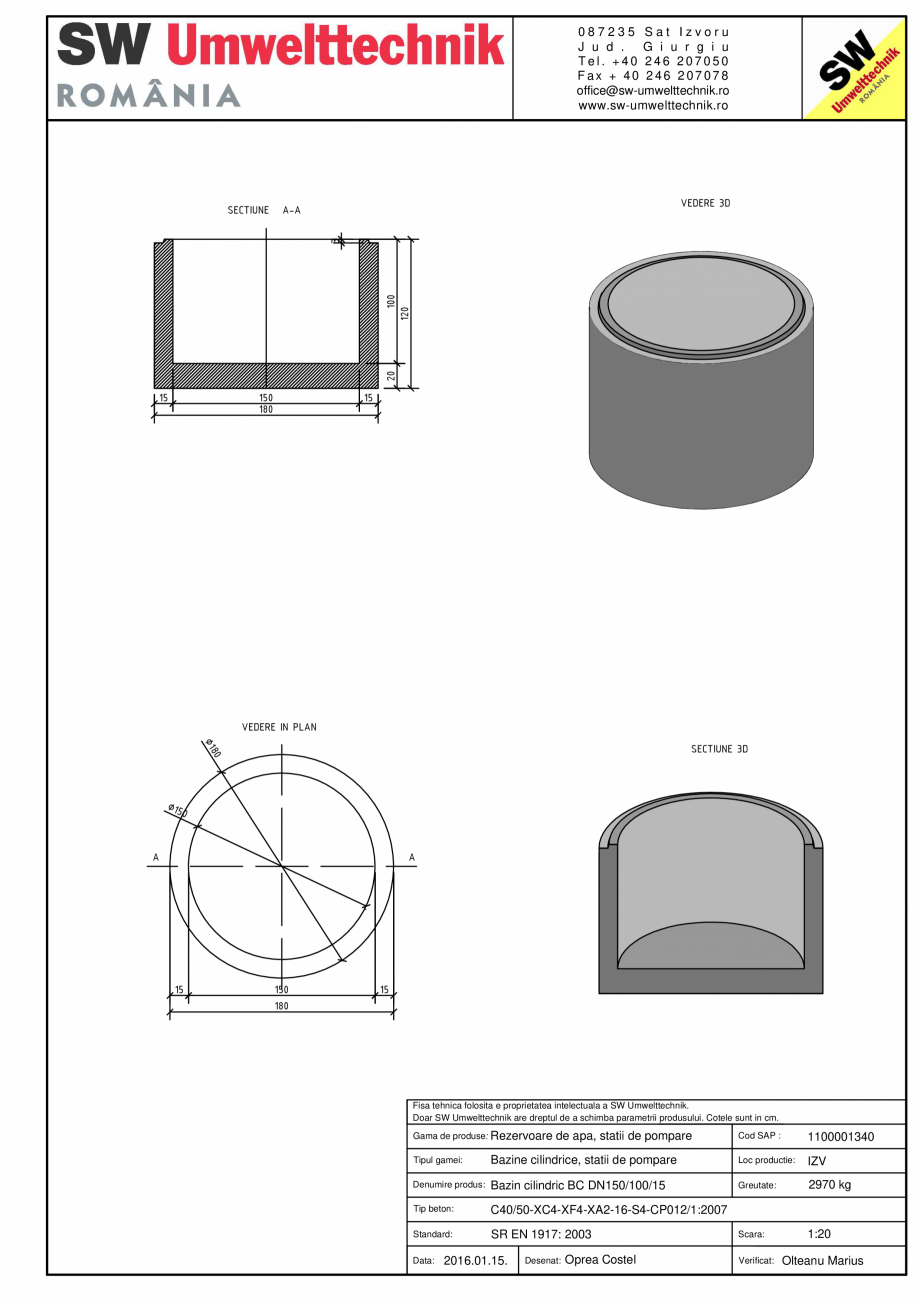 Pagina 1-CAD-PDF Bazin cilindric BC DN150/100/15 SW UMWELTTECHNIK Detaliu de produs 