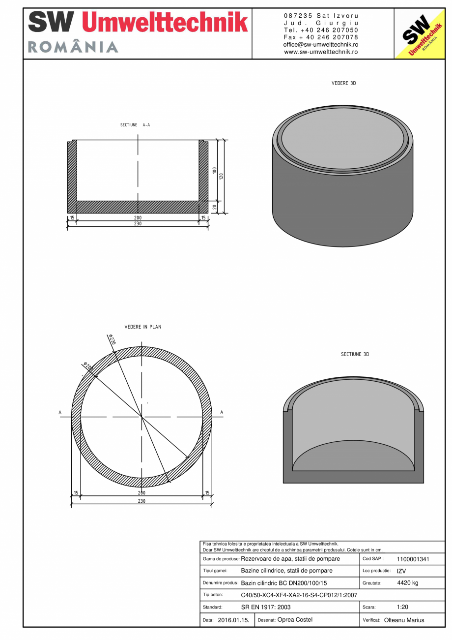 Pagina 1-CAD-PDF Bazin cilindric BC DN200/100/15 SW UMWELTTECHNIK Detaliu de produs 