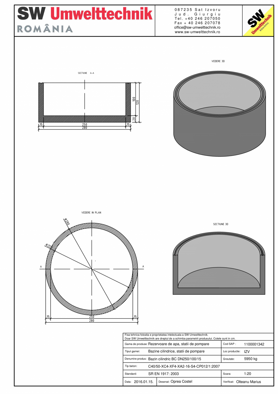 Pagina 1-CAD-PDF Bazin cilindric BC DN250/100/15 SW UMWELTTECHNIK Detaliu de produs 
