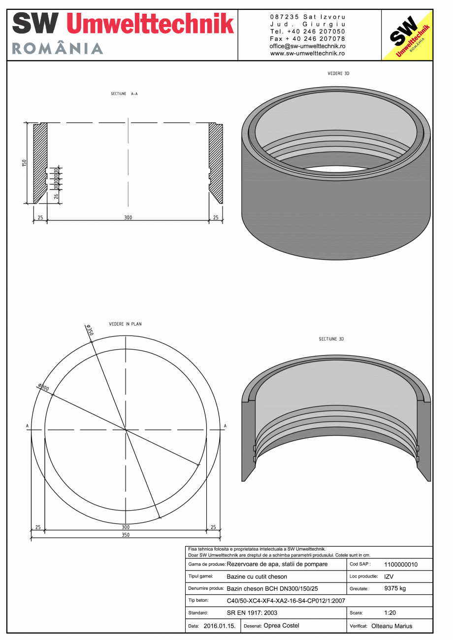 Pagina 1-CAD-PDF Bazin cheson BCH DN300/150/25 SW UMWELTTECHNIK Detaliu de produs 