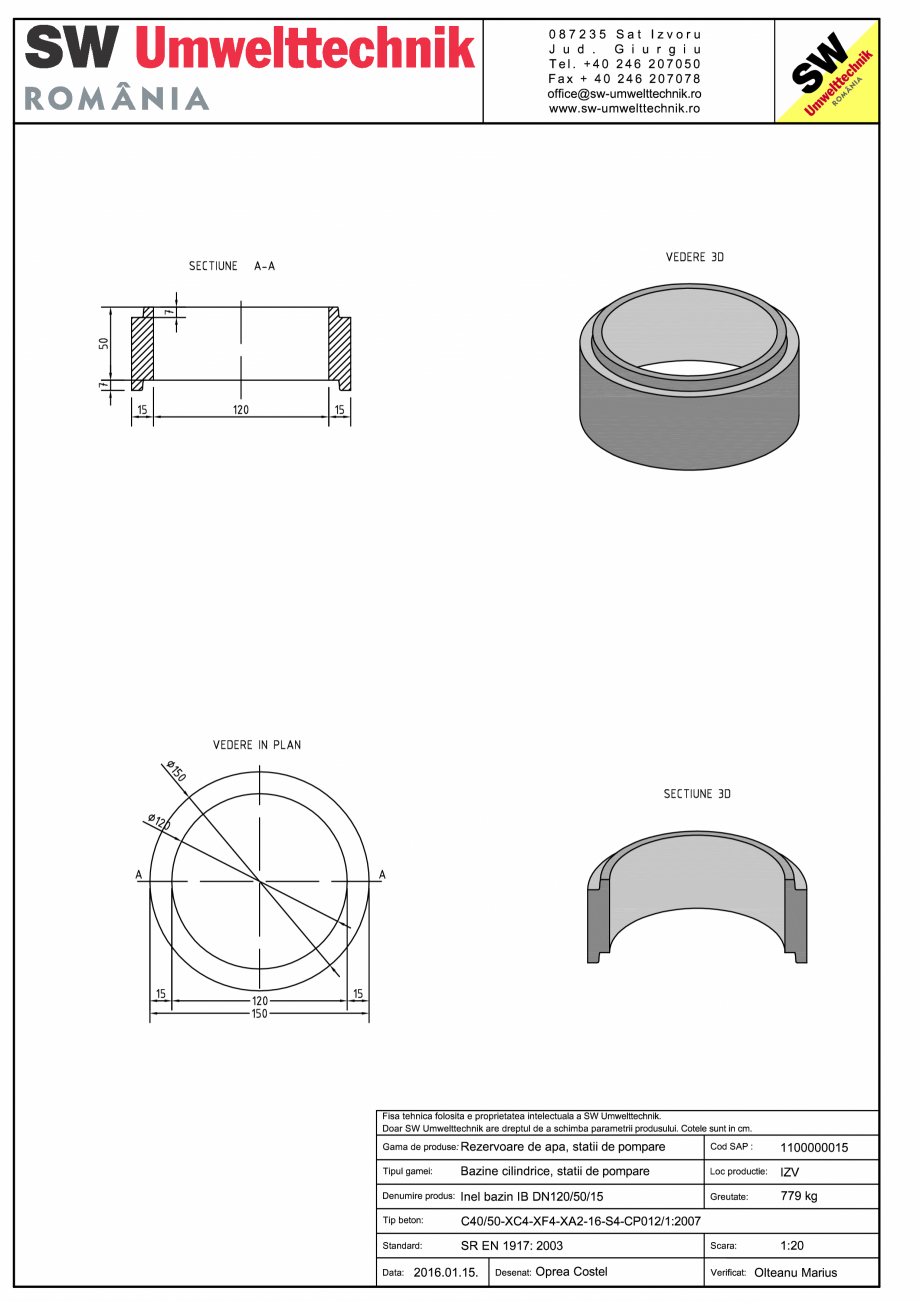 Pagina 1-CAD-PDF Inel bazin IB DN120/50/15 SW UMWELTTECHNIK Detaliu de produs 