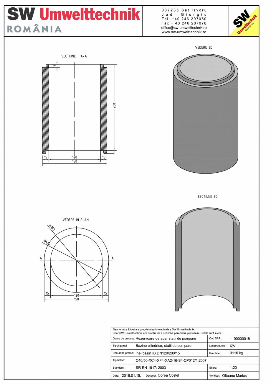 Pagina 1-CAD-PDF Inel bazin IB DN120/200/15 SW UMWELTTECHNIK Detaliu de produs 