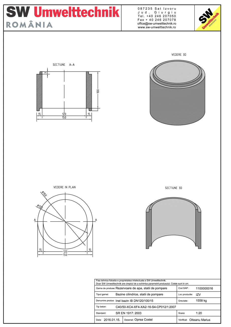 Pagina 1-CAD-PDF Inel bazin IB DN120/100/15 SW UMWELTTECHNIK Detaliu de produs 