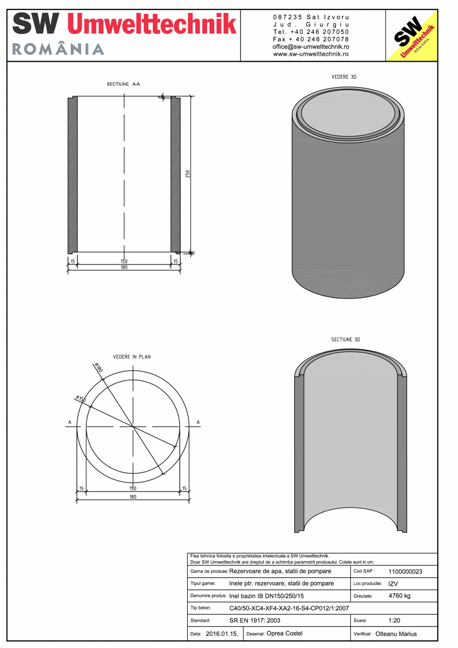 Pagina 1-CAD-PDF Inel bazin IB DN150/250/15 SW UMWELTTECHNIK Detaliu de produs 