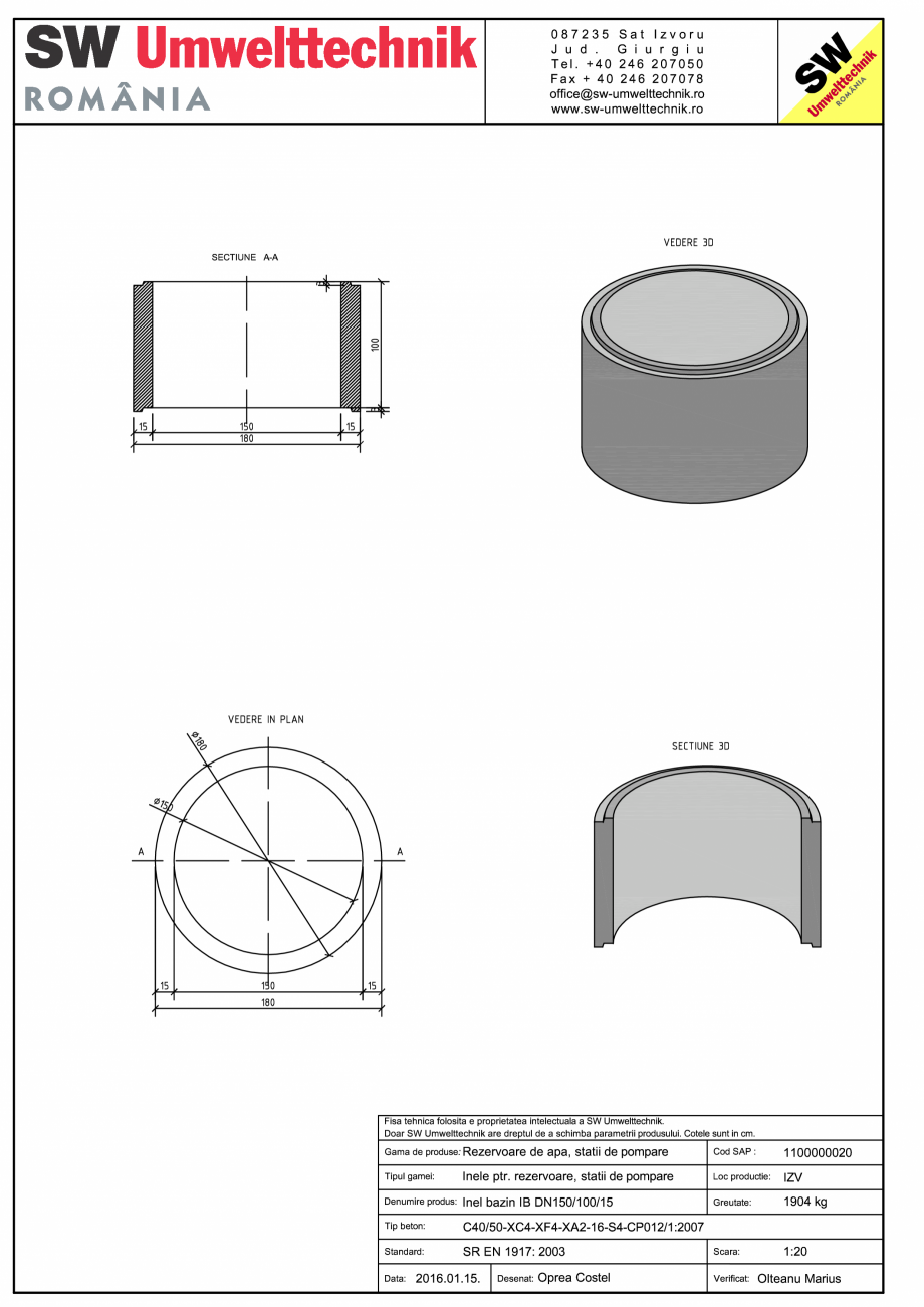 Pagina 1-CAD-PDF Inel bazin IB DN150/100/15 SW UMWELTTECHNIK Detaliu de produs 