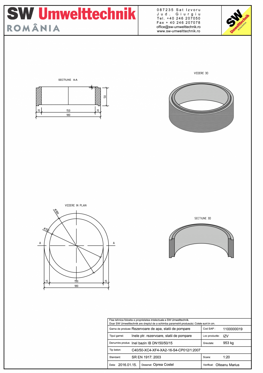 Pagina 1-CAD-PDF Inel bazin IB DN150/50/15 SW UMWELTTECHNIK Detaliu de produs 