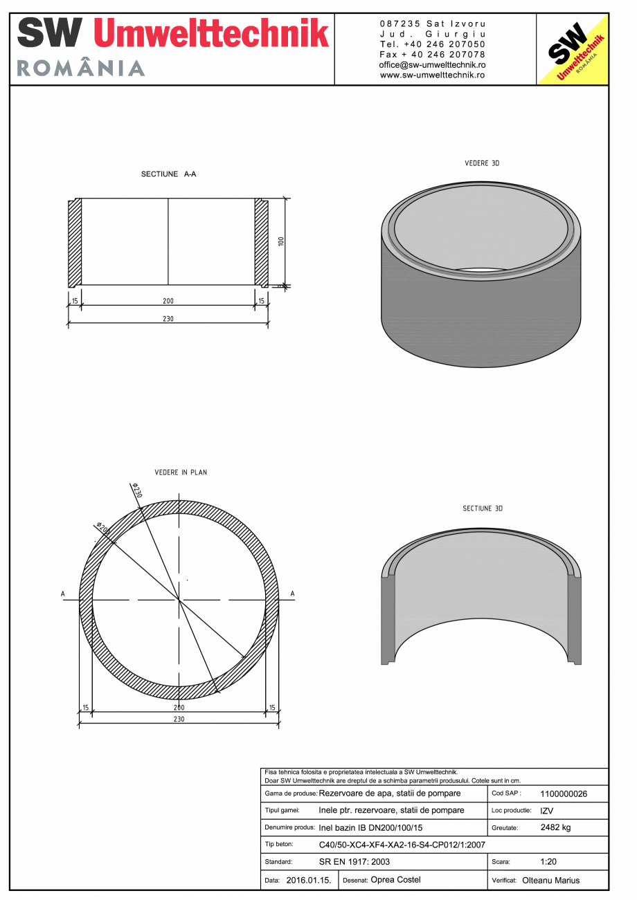 Pagina 1-CAD-PDF Inel bazin IB DN200/100/15 SW UMWELTTECHNIK Detaliu de produs 