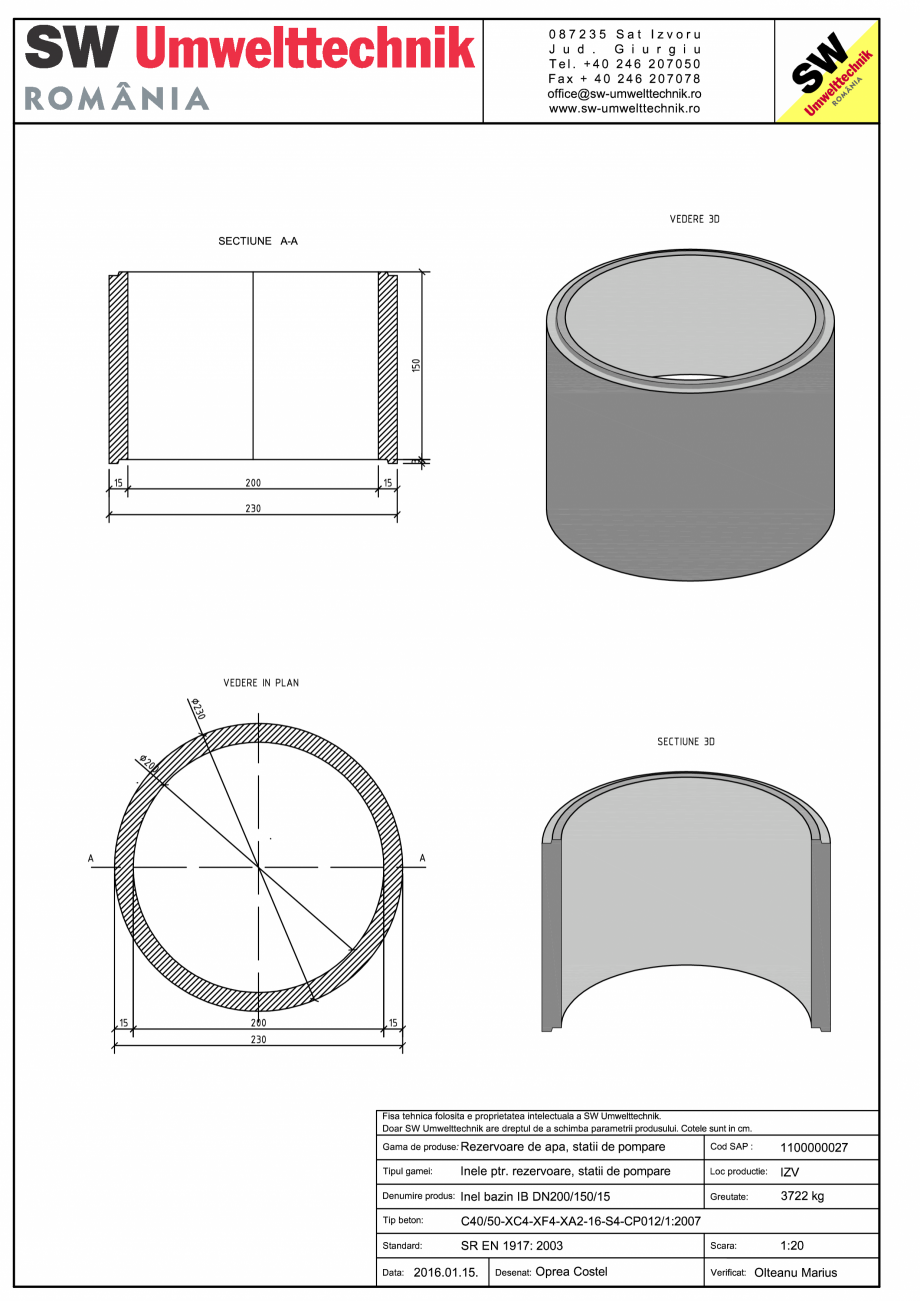 Pagina 1-CAD-PDF Inel bazin IB DN200/150/15 SW UMWELTTECHNIK Detaliu de produs 