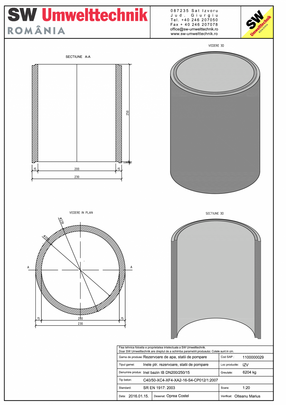 Pagina 1-CAD-PDF Inel bazin IB DN200/250/15 SW UMWELTTECHNIK Detaliu de produs 