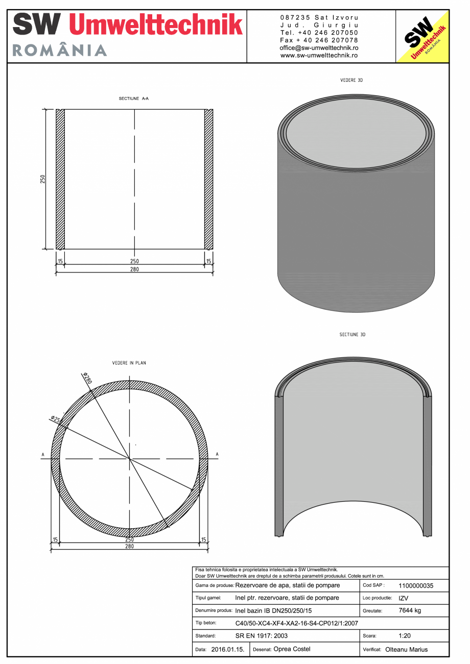 Pagina 1-CAD-PDF Inel bazin IB DN250/250/15 SW UMWELTTECHNIK Detaliu de produs 