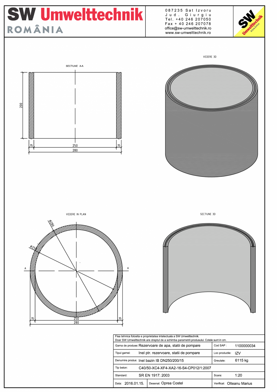 Pagina 1-CAD-PDF Inel bazin IB DN250/200/15 SW UMWELTTECHNIK Detaliu de produs 