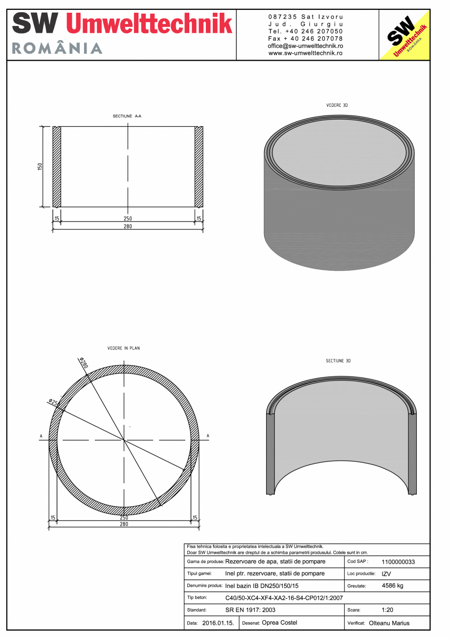 Pagina 1-CAD-PDF Inel bazin IB DN250/150/15 SW UMWELTTECHNIK Detaliu de produs 