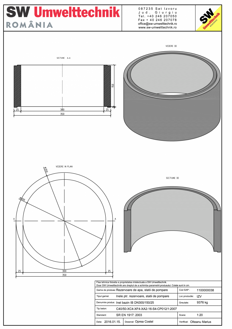 Pagina 1-CAD-PDF Inel bazin IB DN300/150/25 SW UMWELTTECHNIK Detaliu de produs 