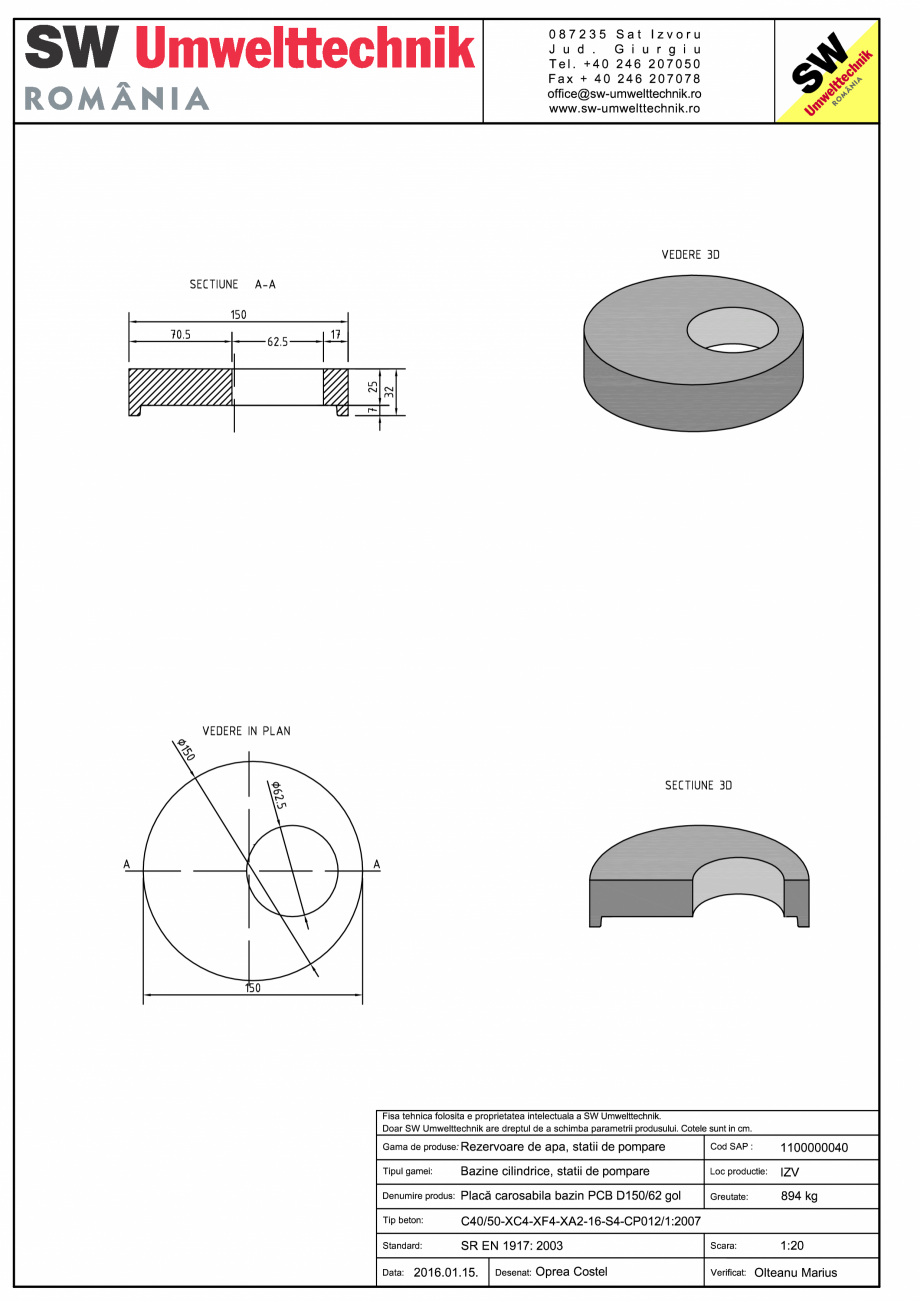 Pagina 1-CAD-PDF Placa carosabila bazin PCB D150/25 SW UMWELTTECHNIK Detaliu de produs PCB-PNB 