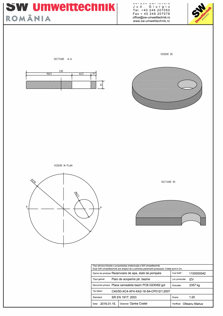 Pagina 1-CAD-PDF Placa carosabila bazin PCB D230/25 SW UMWELTTECHNIK Detaliu de produs PCB-PNB 