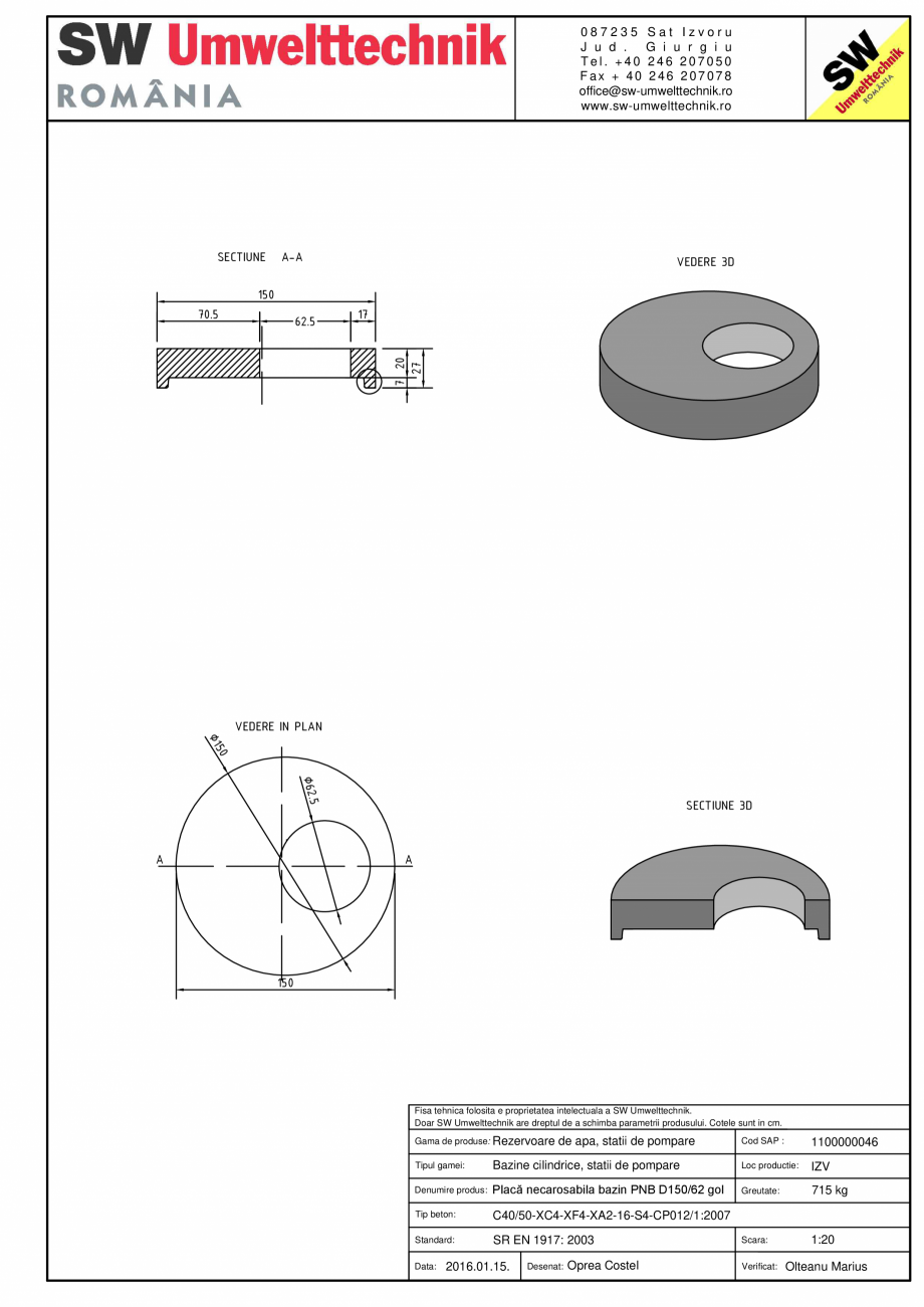 Pagina 1-CAD-PDF Placa necarosabila bazin PNB D150/20 SW UMWELTTECHNIK Detaliu de produs PCB-PNB 