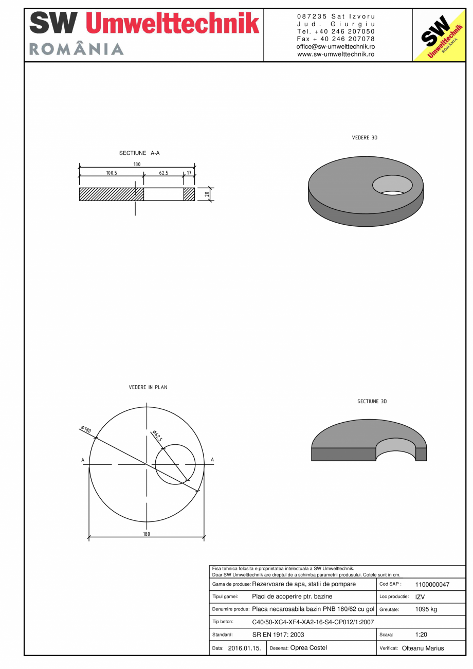 Pagina 1-CAD-PDF Placa necarosabila bazin PNB D180/20 SW UMWELTTECHNIK Detaliu de produs PCB-PNB 