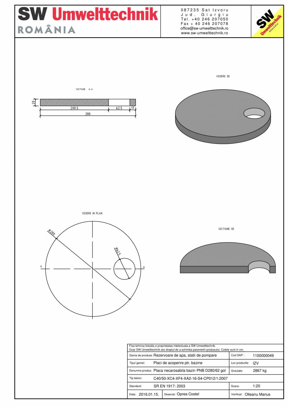 Pagina 1-CAD-PDF Placa necarosabila bazin PNB D280/20 SW UMWELTTECHNIK Detaliu de produs PCB-PNB 
