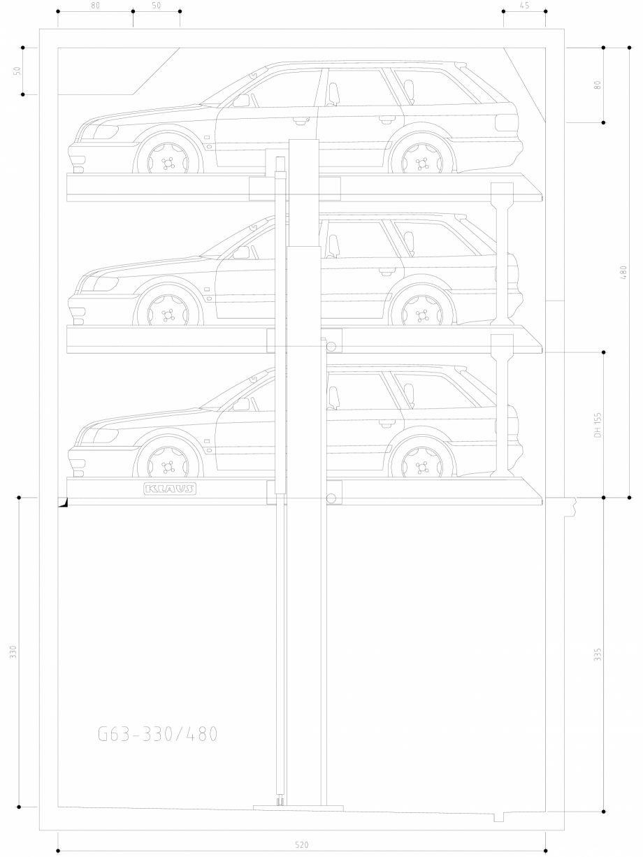 Pagina 1-CAD-DWG Sistem de parcare hidraulic - 330-480 SA M KLAUS Detaliu de produs MULTIBASE G63 
