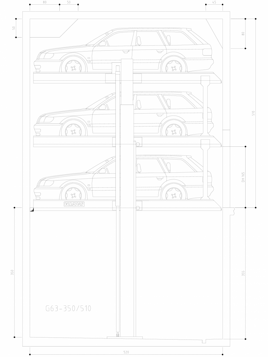 Pagina 1-CAD-DWG Sistem de parcare hidraulic - 350-510 SA M KLAUS Detaliu de produs MULTIBASE G63 
